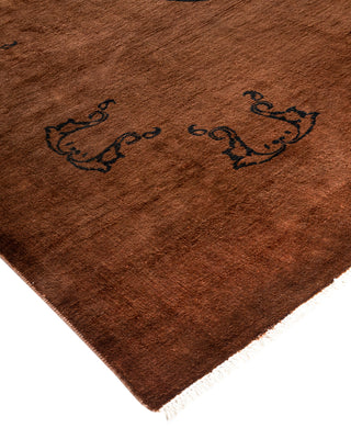 Modern Overdyed Hand Knotted Wool Brown Area Rug 9' 1" x 12' 1"