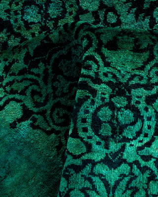 Modern Overdyed Hand Knotted Wool Green Runner 3' 0" x 12' 7"