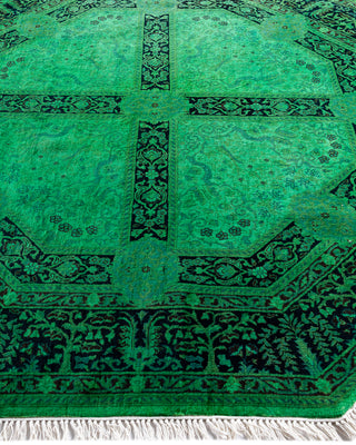 Contemporary Hand-Knotted Overdyed Green Octagon Area rug 5' 1" x 5' 1"
