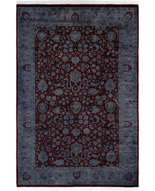 Contemporary Overdyed Wool Hand Knotted Red Area Rug 4' 1" x 6' 2"
