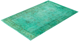 Overdyed Hand-Knotted Wool Modern-Contemporary Green Area Rug 4' 8" x 7' 3"