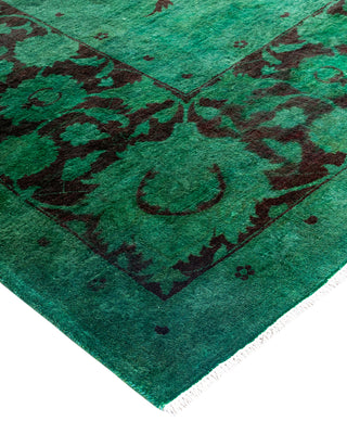 Contemporary Overyed Wool Hand Knotted Green Area Rug 9' 4" x 12' 0"