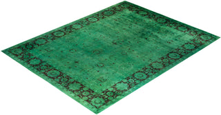 Contemporary Overyed Wool Hand Knotted Green Area Rug 9' 4" x 12' 0"