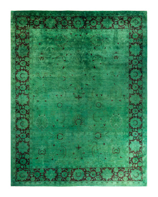 Contemporary Overyed Wool Hand Knotted Green Area Rug 9' 4" x 12' 0"