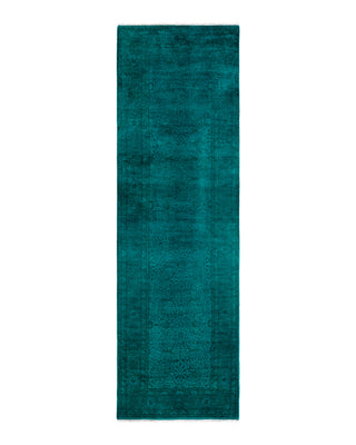 Contemporary Overyed Wool Hand Knotted Blue Runner 3' 0" x 10' 0"