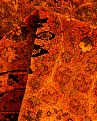 Modern Overdyed Hand Knotted Wool Orange Runner 3' 2" x 13' 2"