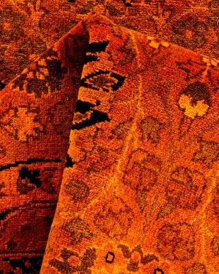 Contemporary Hand Knotted Overdyed Orange Runner 3' 2" x 13' 2"