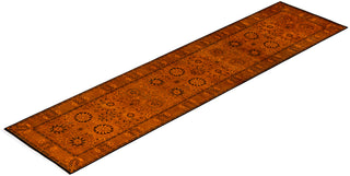 Contemporary Hand Knotted Overdyed Orange Runner 3' 2" x 13' 2"