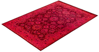 Overdyed Hand-Knotted Wool Modern-Contemporary Pink Area Rug 4' 2" x 5' 10"