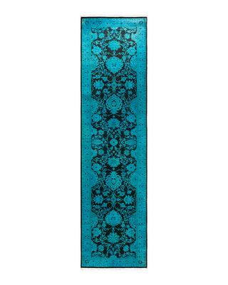 Contemporary Overyed Wool Hand Knotted Blue Runner 2' 7" x 10' 4"
