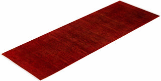 Modern Overdyed Hand Knotted Wool Red Runner 2' 8" x 8' 1"