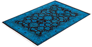 Modern Overdyed Hand Knotted Wool Blue Area Rug 4' 3" x 6' 2"