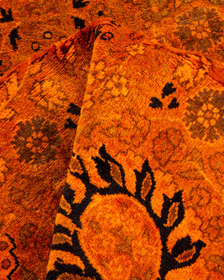 Modern Overdyed Hand Knotted Wool Orange Runner 3' 2" x 12' 9"