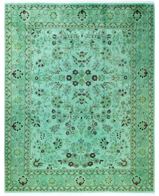 Overdyed Hand-Knotted Wool Modern-Contemporary Green Area Rug 8' 1" x 10' 3"