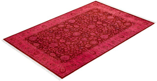 Modern Overdyed Hand Knotted Wool Pink Area Rug 4' 2" x 6' 3"