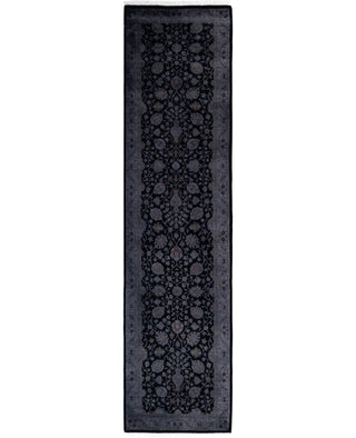 Contemporary Overdyed Wool Hand Knotted Black Runner 2' 7" x 10' 6"