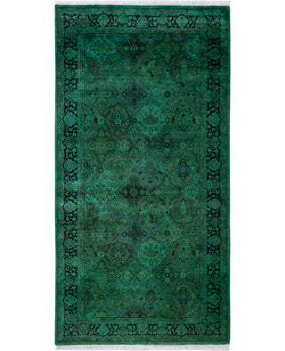 Overdyed Hand-Knotted Wool Modern-Contemporary Green Area Rug 4' 2" x 8' 1"