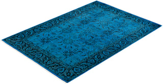 Modern Overdyed Hand Knotted Wool Blue Area Rug 4' 4" x 6' 6"