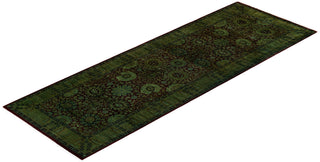 Overdyed Hand Knotted Green Runner 3' 1" x 8' 10"