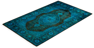 Modern Overdyed Hand Knotted Wool Blue Area Rug 2' 8" x 4' 1"