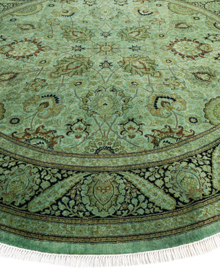 Contemporary Overdyed Wool Hand Knotted Green Round Area Rug 8' 1" x 8' 1"