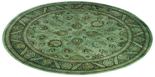 Contemporary Overdyed Wool Hand Knotted Green Round Area Rug 8' 1" x 8' 1"