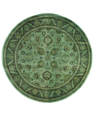 Contemporary Overdyed Wool Hand Knotted Green Round Area Rug 8' 1" x 8' 1"