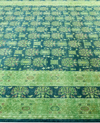 Overdyed Hand-Knotted Wool Modern-Contemporary Green Area Rug 8' 3" x 10' 7"
