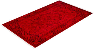 Contemporary Overdyed Wool Hand Knotted Red Area Rug 3' 2" x 5' 3"