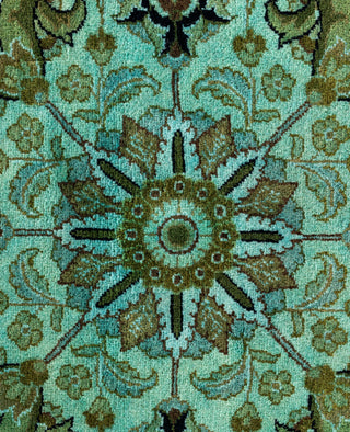 Contemporary Overdyed Wool Hand Knotted Green Round Area Rug 9' 1" x 9' 1"