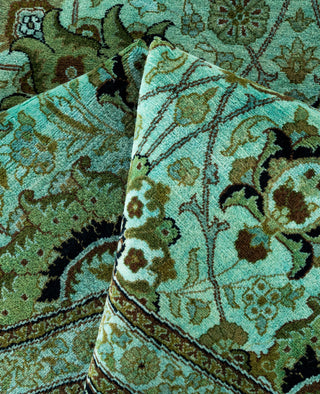 Contemporary Overdyed Wool Hand Knotted Green Round Area Rug 9' 1" x 9' 1"