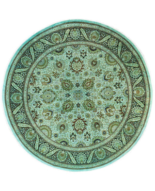 Contemporary Overdyed Wool Hand Knotted Green Round Area Rug 9' 1" x 9' 1"