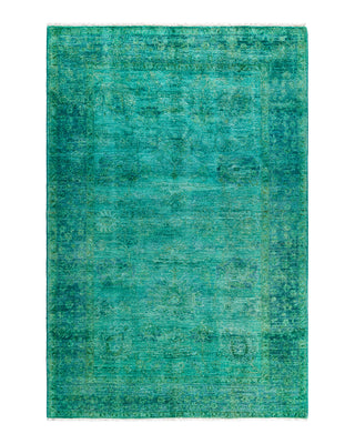 Contemporary Overyed Wool Hand Knotted Green Area Rug 5' 4" x 7' 10"