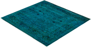 Contemporary Hand-Knotted Overdyed Blue Square Area Rug 4' 0" x 4' 2"