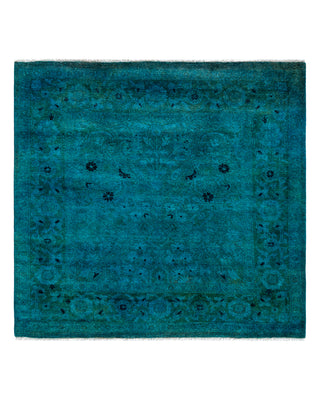 Contemporary Overyed Wool Hand Knotted Blue Square Area Rug 4' 0" x 4' 2"