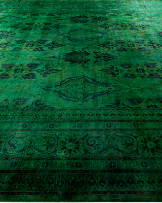 Contemporary Overyed Wool Hand Knotted Green Area Rug 10' 0" x 14' 1"