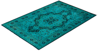 Contemporary Hand Knotted Overdyed Blue Area Rug 4' 2" x 6' 4"