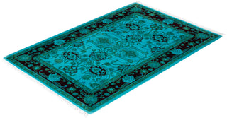 Modern Overdyed Hand Knotted Wool Blue Area Rug 2' 9" x 4' 1"