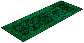 Contemporary Hand Knotted Overdyed Green Runner 3' 0" x 8' 1"