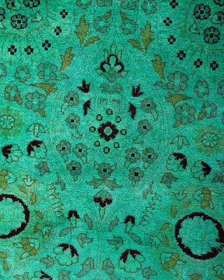 Contemporary Hand-Knotted Overdyed Green Runner 3' 0" x 12' 4"
