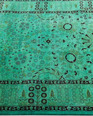 Contemporary Hand-Knotted Overdyed Green Runner 3' 0" x 12' 4"