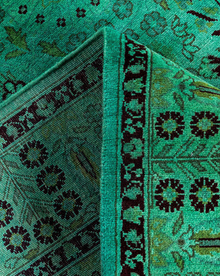 Contemporary Hand-Knotted Overdyed Green Runner 3' 0" x 12' 4"