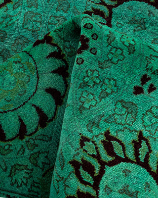 Contemporary Hand-Knotted Overdyed Green Runner 3' 0" x 12' 4"