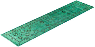 Contemporary Hand-Knotted Overdyed Green Runner 3' 0" x 12' 4"