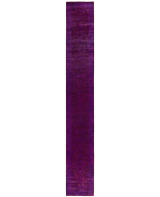 Contemporary Overdyed Wool Hand Knotted Purple Runner 2' 7" x 18' 3"