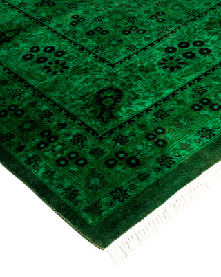 Modern Overdyed Hand Knotted Wool Green Area Rug 9' 1" x 18' 1"