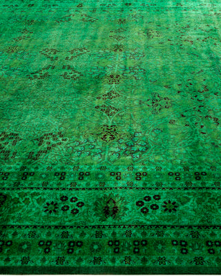 Modern Overdyed Hand Knotted Wool Green Area Rug 9' 1" x 18' 1"