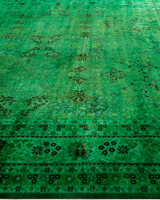 Contemporary Hand-Knotted Overdyed Green Area Rug 9' 1" x 18' 1"