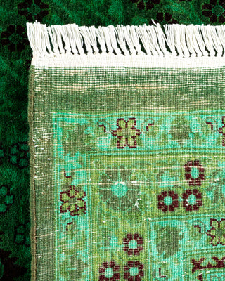 Modern Overdyed Hand Knotted Wool Green Area Rug 9' 1" x 18' 1"