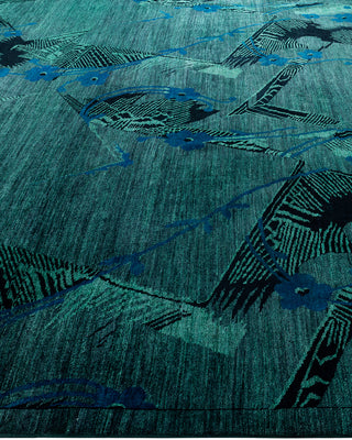 Contemporary Hand-Knotted Overdyed Green Area Rug 9' 2" x 11' 10"